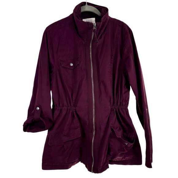 Ashley Utility Collection Womens Burgundy Cotton Utility Jacket L Zipper Front P - Picture 1 of 12